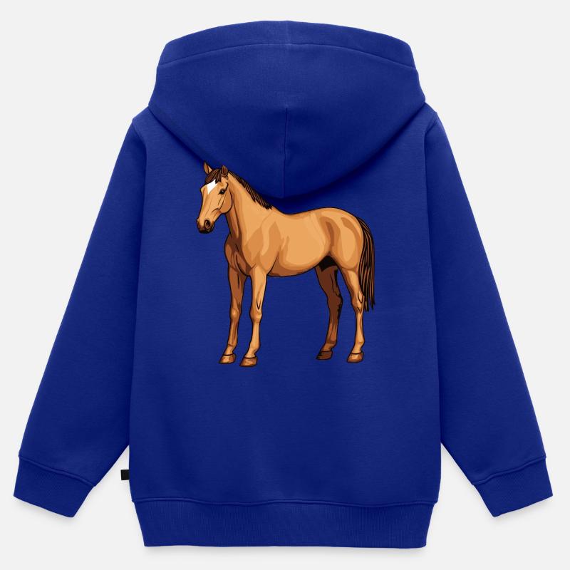 Cheval - Sweat Premium à capuche zippé enfant bio - bleu roi