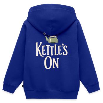 Bouilloire en marche | Heure du thé, hygge, pause - Sweat Premium à capuche zippé enfant bio - bleu roi - Dos - AI Model Kid Male (0cm)