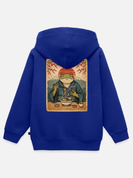 Frosch im Kimono-Nudel-Sonnenuntergang - Kinder Premium Organic Zip Hoodie - Royalblau