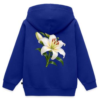 Weiße Lilienblüte mit Tau - Kinder Premium Organic Zip Hoodie - Royalblau - Hinten - AI Model Kid Male (0cm)