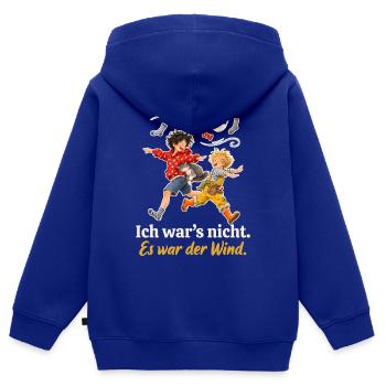 Ich war’s nicht. Es war der Wind. – Kindershirt - Kinder Premium Organic Zip Hoodie - Royalblau - Hinten - AI Model Kid Male (0cm)