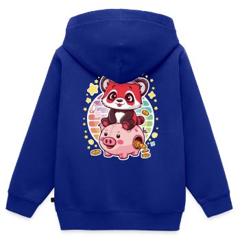 Roter Kawaii Panda mit Sparschwein - Kinder Premium Organic Zip Hoodie - Royalblau - Hinten - AI Model Kid Male (0cm)