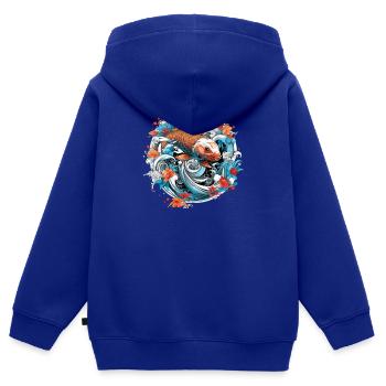 Koi Poisson Koï Carpe Koi Jardin Koi Étang Koi - Sweat Premium à capuche zippé enfant bio - bleu roi - Dos - AI Model Kid Male (0cm)