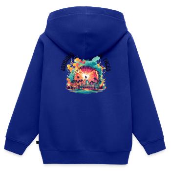 Foire du parc d’attractions, fête foraine, fête du village - Sweat Premium à capuche zippé enfant bio - bleu roi - Dos - AI Model Kid Male (0cm)