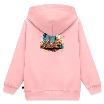 Parc d’attractions Foire, Fête foraine, Festival folklorique - Sweat Premium à capuche zippé enfant bio - rose - Dos - AI Model Kid Female (0cm)