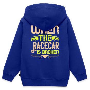 Wenn der Rennwagen kaputt ist - Kinder Premium Organic Zip Hoodie - Royalblau - Hinten - AI Model Kid Male (0cm)
