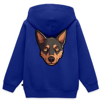 Bande dessinée australienne Kelpie Charm Cartoon Dog Magic - Sweat Premium à capuche zippé enfant bio - bleu roi - Dos - AI Model Kid Male (0cm)