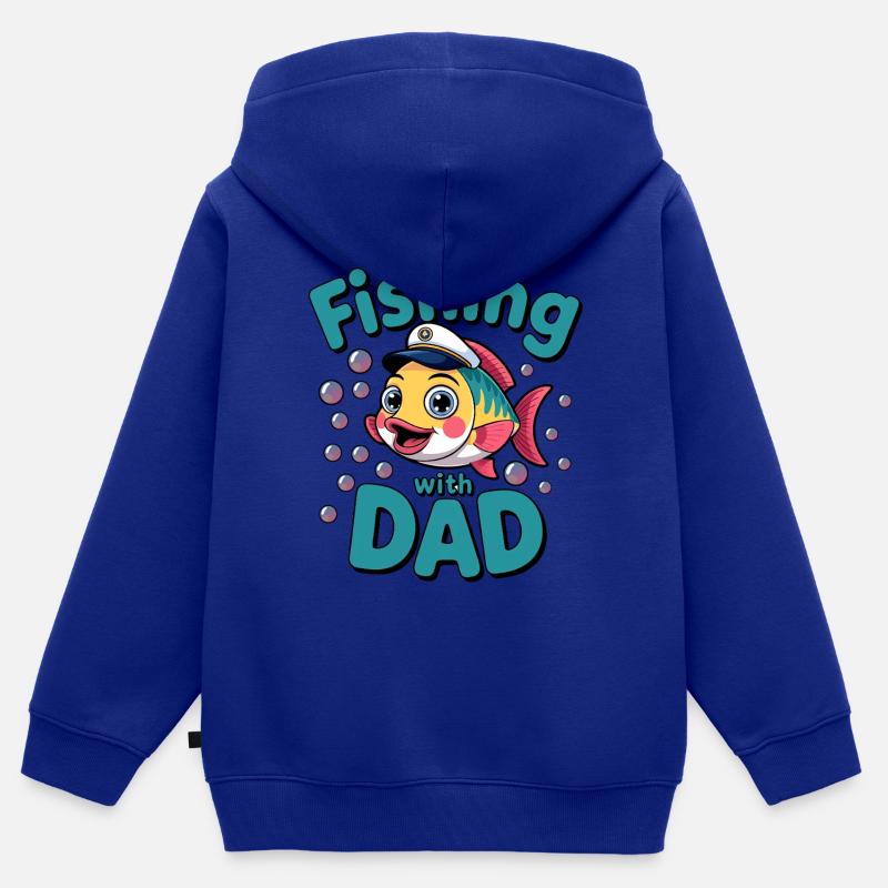 Pêche Pêche avec papa - Sweat Premium à capuche zippé enfant bio - bleu roi
