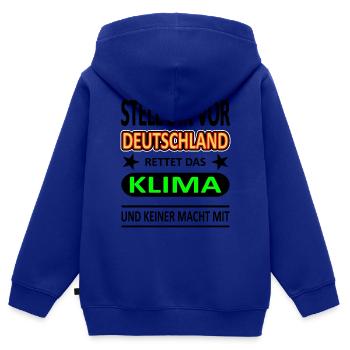 Deutschland rettet das Klima - Version 1-Satire - Kinder Premium Organic Zip Hoodie - Royalblau - Hinten - AI Model Kid Male (0cm)