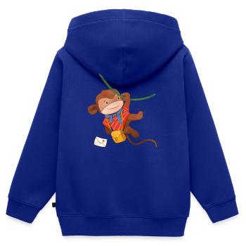 Singe Singe Chimpanzé Facteur Enfants Motifs - Sweat Premium à capuche zippé enfant bio - bleu roi - Dos - AI Model Kid Male (0cm)