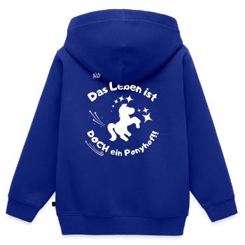 Ponyhof mit weißer Schrift - Kinder Premium Organic Zip Hoodie - Royalblau - Hinten - AI Model Kid Male (0cm)