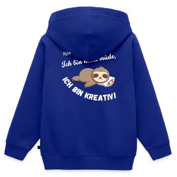 Ich bin nicht müde, ich bin kreativ! - Kinder Premium Organic Zip Hoodie - Royalblau - Hinten - AI Model Kid Male (0cm)