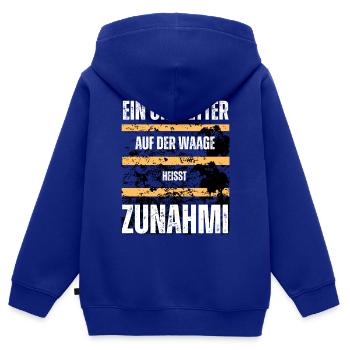 Ein Unwetter auf der Waage heißt Zunahmi - Kinder Premium Organic Zip Hoodie - Royalblau - Hinten - AI Model Kid Male (0cm)
