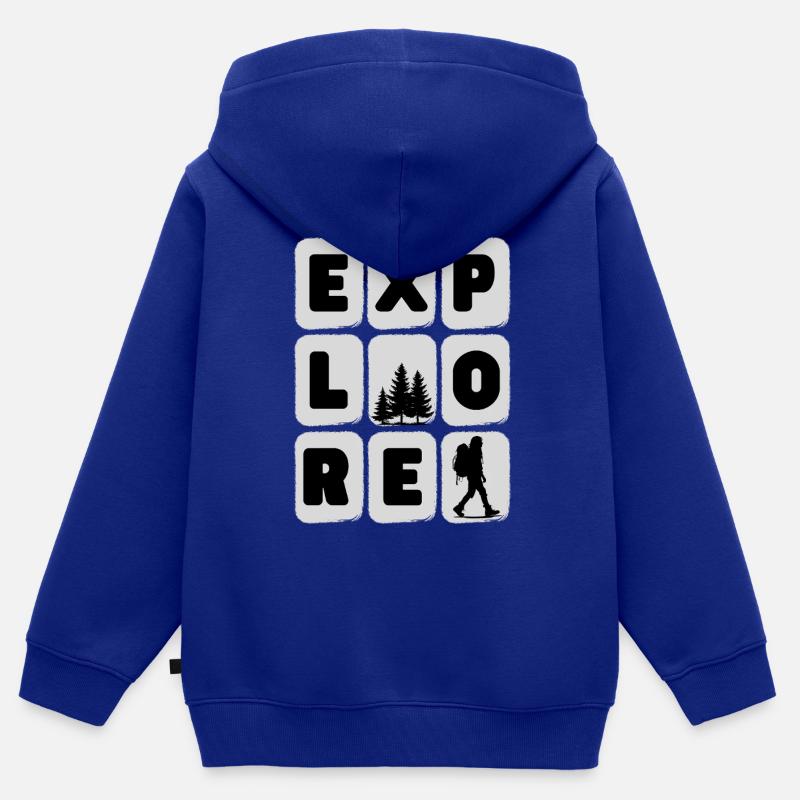 Conception de silhouette de randonnée aventureuse - Sweat Premium à capuche zippé enfant bio - bleu roi