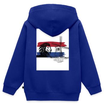 Niederländische Skyline mit Löwe und Windmühle - Kinder Premium Organic Zip Hoodie - Royalblau - Hinten - AI Model Kid Male (0cm)
