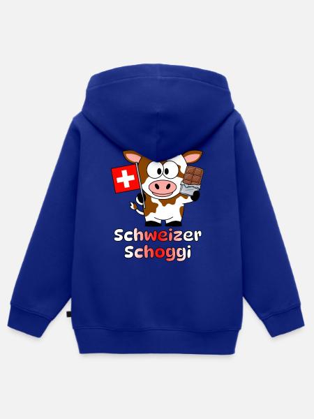 Schweizer Schoggi Kuh Cartoon - Kinder Premium Organic Zip Hoodie - Royalblau