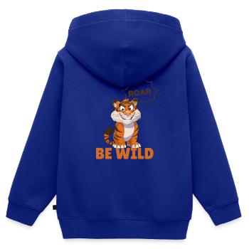 Be Wild - Tiger mit Sprechblase "ROAR" - Kinder Premium Organic Zip Hoodie - Royalblau - Hinten - AI Model Kid Male (0cm)
