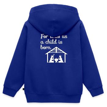 Christliche Weihnachtsgestaltung Krippe An uns - Kinder Premium Organic Zip Hoodie - Royalblau - Hinten - AI Model Kid Male (0cm)