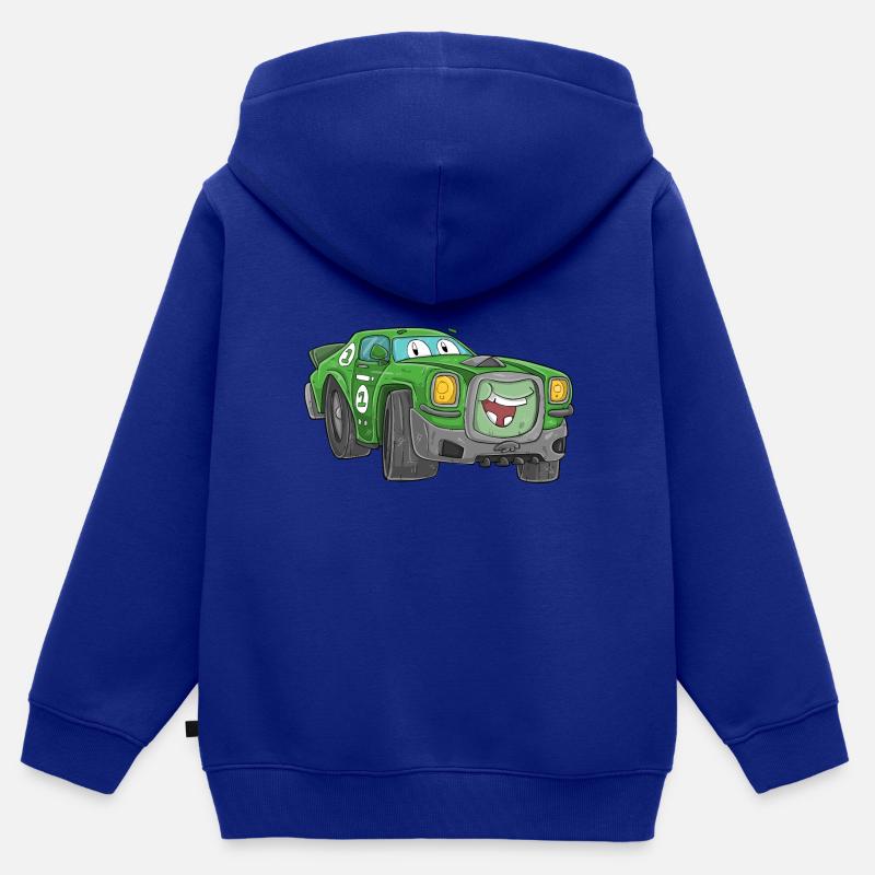 Voiture de course avec visage - Sweat Premium à capuche zippé enfant bio - bleu roi
