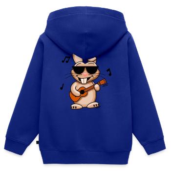 Hase mit Ukulele - Kinder Premium Organic Zip Hoodie - Royalblau - Hinten - AI Model Kid Male (0cm)