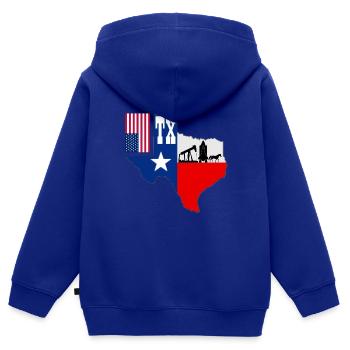 Texas - Sweat Premium à capuche zippé enfant bio - bleu roi - Dos - AI Model Kid Male (0cm)