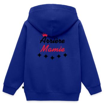 Mamie / Mamy / Grand Mere / Grand-Mère / Bébé - Sweat Premium à capuche zippé enfant bio - bleu roi - Dos - AI Model Kid Male (0cm)