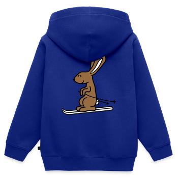 lapin ski lapin ski hiver ski neige - Sweat Premium à capuche zippé enfant bio - bleu roi - Dos - AI Model Kid Male (0cm)