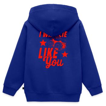 roue de camion - Sweat Premium à capuche zippé enfant bio - bleu roi - Dos - AI Model Kid Male (0cm)