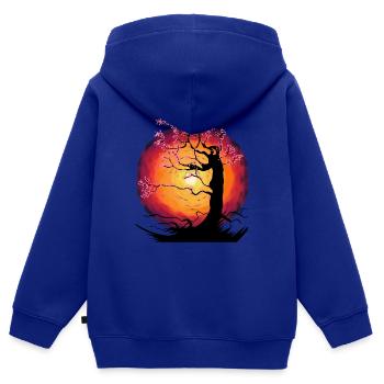 Arbre Cerisier Fleur Fantaisie Fleur de Cerisier Asie Japon - Sweat Premium à capuche zippé enfant bio - bleu roi - Dos - AI Model Kid Male (0cm)