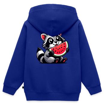 Waschbär Mit Wassermelone Fruchtig Lustig - Kinder Premium Organic Zip Hoodie - Royalblau - Hinten - AI Model Kid Male (0cm)