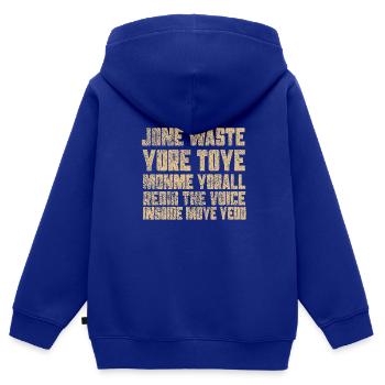 Jone Waste Yore Toye Monme Yorall RedIII The Voice - Kinder Premium Organic Zip Hoodie - Royalblau - Hinten - AI Model Kid Male (0cm)