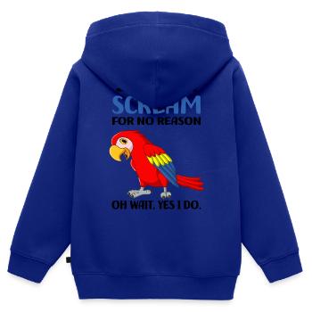 Perroquets - Sweat Premium à capuche zippé enfant bio - bleu roi - Dos - AI Model Kid Male (0cm)