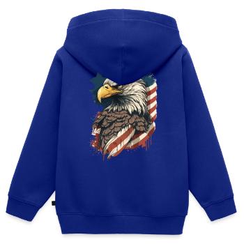 Eagle USA Amérique Flag Eagle Head Vintage - Sweat Premium à capuche zippé enfant bio - bleu roi - Dos - AI Model Kid Male (0cm)