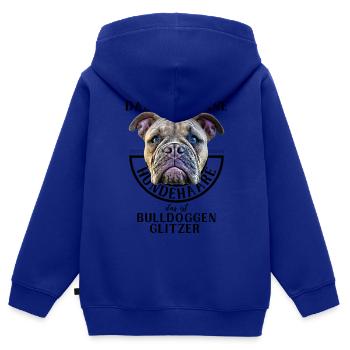 BULLDOGGENGLITZER ... Bulldogge Bulldog Bulldoggen - Kinder Premium Organic Zip Hoodie - Royalblau - Hinten - AI Model Kid Male (0cm)