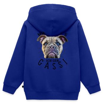 MIR REICHT´S ... Bulldogge Bulldog Bulldoggen - Kinder Premium Organic Zip Hoodie - Royalblau - Hinten - AI Model Kid Male (0cm)