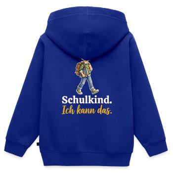 Schulkind. Ich kann das. – Einschulung - Kinder Premium Organic Zip Hoodie - Royalblau - Hinten - AI Model Kid Male (0cm)