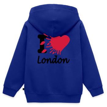 J'aime Londres - Sweat Premium à capuche zippé enfant bio - bleu roi - Dos - AI Model Kid Male (0cm)