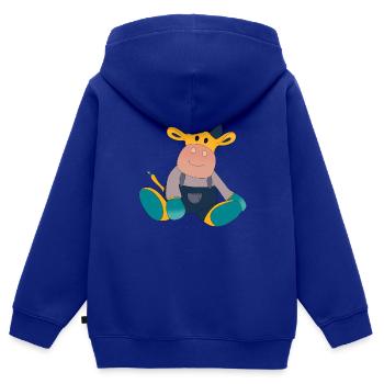 Vache Tory - Sweat Premium à capuche zippé enfant bio - bleu roi - Dos - AI Model Kid Male (0cm)