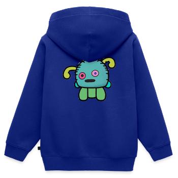 très petite créature ronde en peluche corps - Sweat Premium à capuche zippé enfant bio - bleu roi - Dos - AI Model Kid Male (0cm)