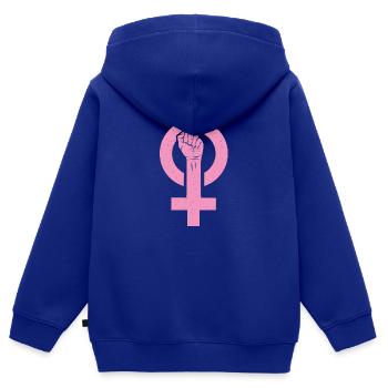 Féminisme Poing - Sweat Premium à capuche zippé enfant bio - bleu roi - Dos - AI Model Kid Male (0cm)