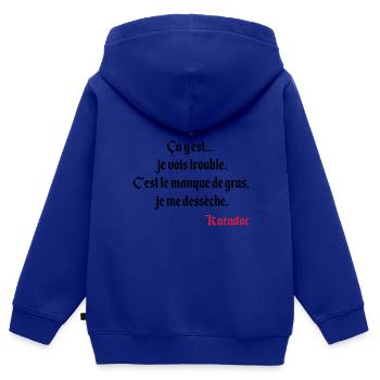 C'est le manque de gras, je me dessèche. Karadoc - Sweat Premium à capuche zippé enfant bio - bleu roi - Dos - AI Model Kid Male (0cm)