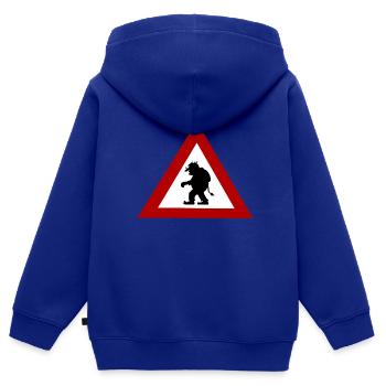 Panneau de danger Troll - Sweat Premium à capuche zippé enfant bio - bleu roi - Dos - AI Model Kid Male (0cm)