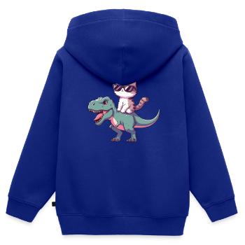 Chaton Cool sur T-Rex Drôle Tendance Dinosaure - Sweat Premium à capuche zippé enfant bio - bleu roi - Dos - AI Model Kid Male (0cm)