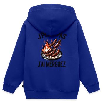 J'Peux Pas J'ai Merguez Cadeau Nourriture Barbecue - Sweat Premium à capuche zippé enfant bio - bleu roi - Dos - AI Model Kid Male (0cm)