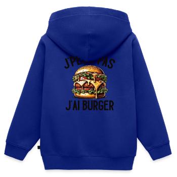 J'Peux Pas J'ai Hamburger Cadeau Nourriture Drôle - Sweat Premium à capuche zippé enfant bio - bleu roi - Dos - AI Model Kid Male (0cm)