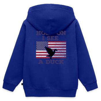 Canard Drapeau Américain Cadeau Original Drôle - Sweat Premium à capuche zippé enfant bio - bleu roi - Dos - AI Model Kid Male (0cm)