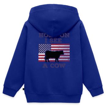 Vache Drapeau Américain Cadeau Original Drôle - Sweat Premium à capuche zippé enfant bio - bleu roi - Dos - AI Model Kid Male (0cm)