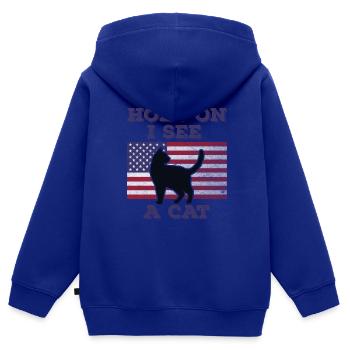 Chat Drapeau Américain Cadeau Original Drôle - Sweat Premium à capuche zippé enfant bio - bleu roi - Dos - AI Model Kid Male (0cm)