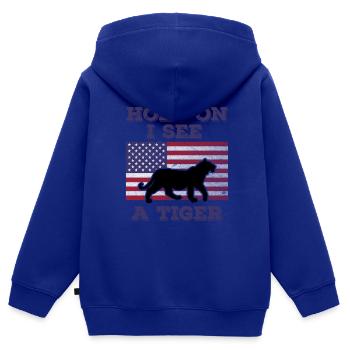 Tiger American Flag Funny Original Gift - Kids Premium Organic Zip-up Hoodie - royal blue - Back - AI Model Kid Male (0cm)