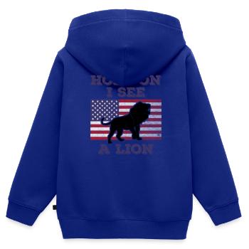 Löwe Amerikanische Flagge Lustiges Originalgeschenk - Kinder Premium Organic Zip Hoodie - Royalblau - Hinten - AI Model Kid Male (0cm)